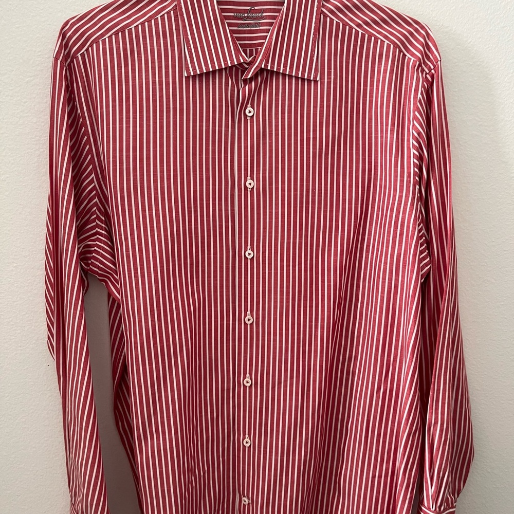 Van Laack Sartoriale Men's Red & White Stripe Dress Shirt